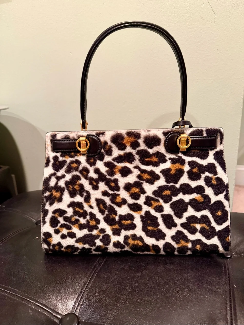Tory Burch Leopard Print Lee Radziwill Satchel Bag with Crossbody Strap